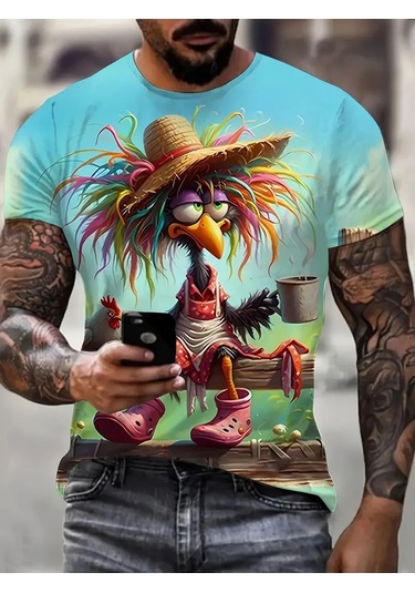 Snapbuy Komik Ördek Baskılı Erkek T-shirt - Rahat Yazlık Kısa Kollu Moda Teeskoyu Gri Koyu Gri