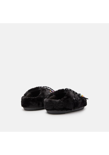 Terlik Kadın 80d1460250-n001 Moon Boot Mule Faux Fur Beads Black Siyah