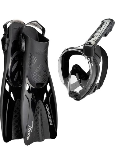 Cressi Baron Tam Yüz Maskesi Ve Tonga Palet Seti L/x Siyah Siyah