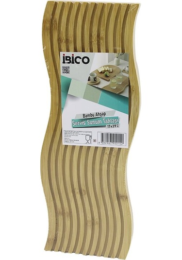 Dalgalı Şekilli - Kanallı Çift Taraf Düz - Kanallı Ahşap Bambu Servis Sunum Tahtası 17 X 39 X 1.5cm