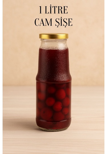 Rotanev 1 Litre Şeffaf Sürahi Süt, Ayran, Su, Limonata, Meşrubat Şişesi Metal Gold Kapaklı Cam Şişe 1000 ml