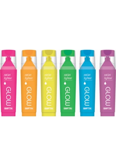 Gıpta Glow 6 Renk Fosforlu Markör Canlı Renkler Çok Renkli