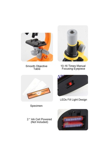 Aubyhe 1200x Büyütme Mikroskop, 3'lü Objektif, Led Işık, Fen Deneyleri, Çocuklar İçin Eğitici Oyuncağı, Beyaz 2xaa Pil Gerekiyor, Pil Dahil Değil