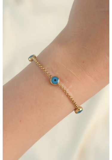 316l Çelik Gold Renk Nazar Boncuk Tasarımlı Bileklik - Tj-bb6100 Diğer