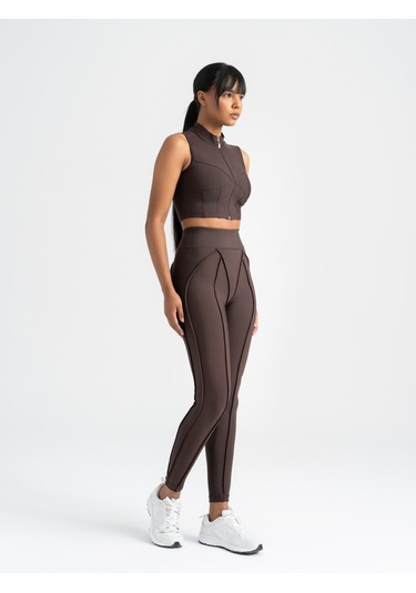 Dikişle Modellenmiş Spor Tayt Kahverengi