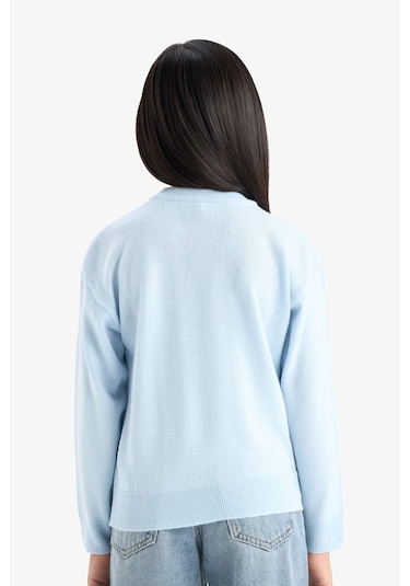 Defacto Kız Çocuk Standart Fit Bisiklet Yaka Triko Kazak C6902a825aube366 Mavi