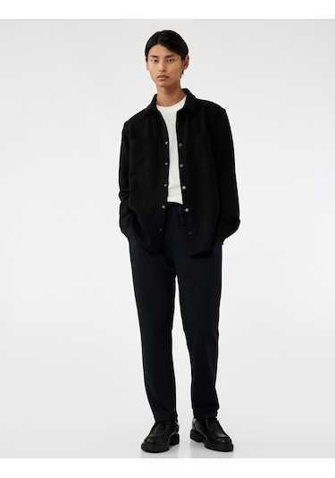 Koton Beli Bağcıklı Düğmeli Pike Kumaş Cep Detaylı Duble Paça Slim Fit Pantolon Lacivert 6wam40012hk Lacivert