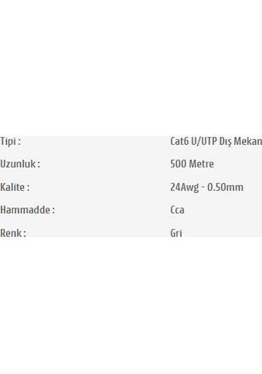 Pars Power 24 Awg 0.50 mm 500 Metre Network Cat6 U/UTP Dış Mekan