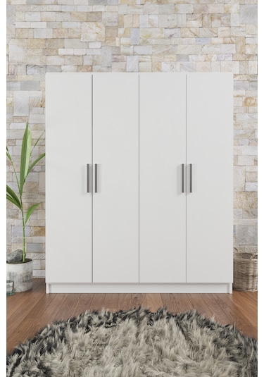 Ae-1059 Milano Beyaz 4 Kapaklı Gardırop 11 Raflı 2 Askılıklı Beya