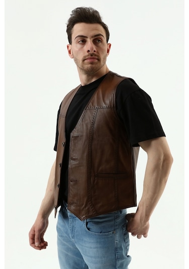 Hakiki Deri Yelek Kahverengi