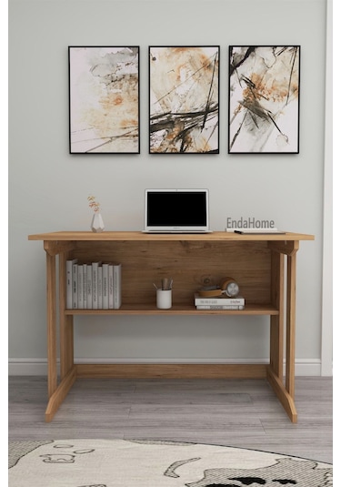 Enda Home Pillar Kütüphaneli Geniş Çalışma Masası 100x56 Cm Çam Atlantik Çam