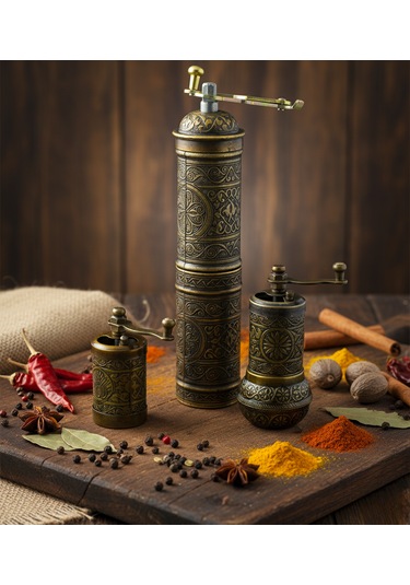 Ludıa Zamak Metal Antik Renk 3 Lü Set Karabiber,kahve,çörek Otu El Değirmeni Öğütücü Grinder S2 Koyu Yeşil