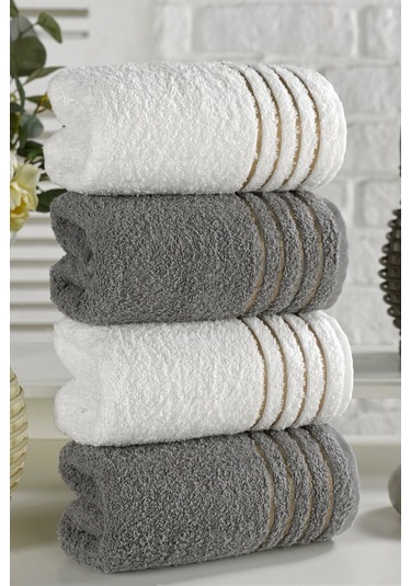 Casnack Diana Havlu Seti 4'lü 800gr. 50x90cm - Krem-antrasit
