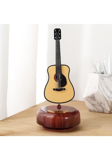Ulzyvf Mini Elektro Gitar Müzik Kutusu - Kahverengi Çalgı Maketi Hediye Kahverengi