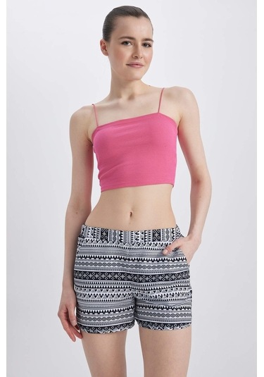 Defacto Fall in Love Regular Fit Etnik Desenli Deniz Şortu T5232AZ23SMBK27 Siyah