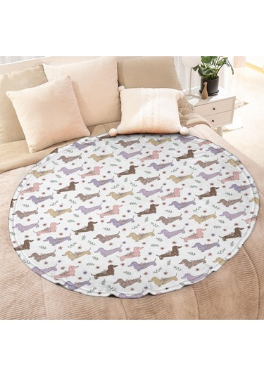 Dachshund Desenli Yuvarlak Polar Battaniye, Yumuşak & Hafif, 60 İnç-a6 Dachshund Floral White