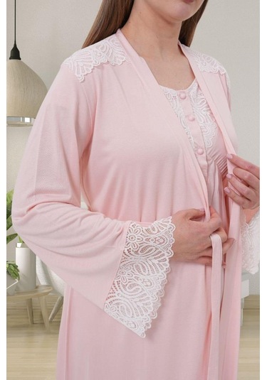 Mecit Pijama Mecit 6204 Bayan Pembe Hamile Lohusa Sabahlık Gecelik Takım