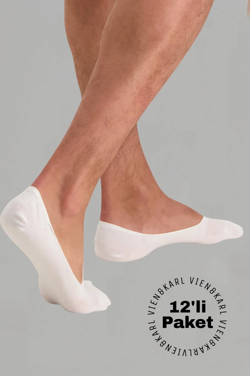 12'li Premium Erkek Beyaz Babet Çorap Vk-erkek-beyaz-babet12li