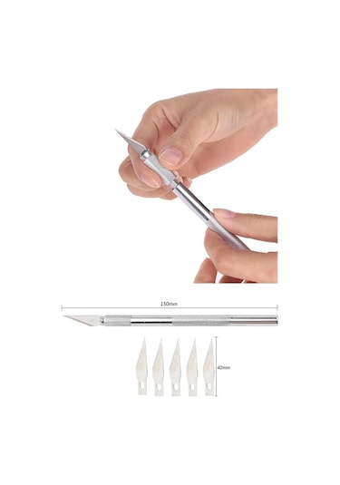 Kretuar Bıçağı 5 Yedek Bıçaklı 1 Paket Hobi Maket Tasarım Neşteri Çelik Alaşımlı Paslanmaz Hassas Kesim Bıçağı 25 Dereceli