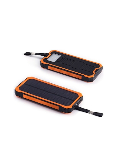 Hombey 20000mah Turuncu Güneş Enerjili Power Bank, Dış Mekanlar İçin Led Fenerli, İki Usb Portlu Çoklu Cihaz Şarj Cihazı