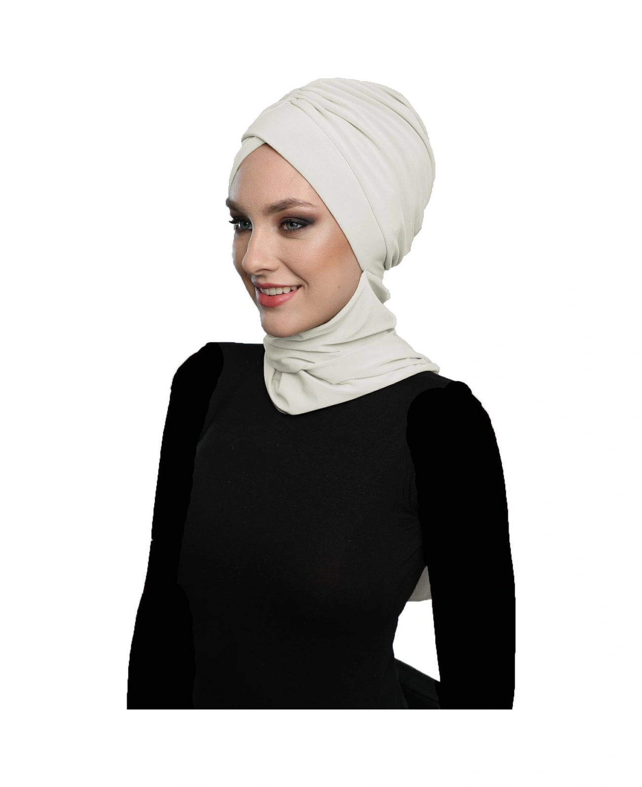 Kardelen Atkılı Astarlı Krem Hazır Türban Tesettür Havuz Ve Dış Bone Krem