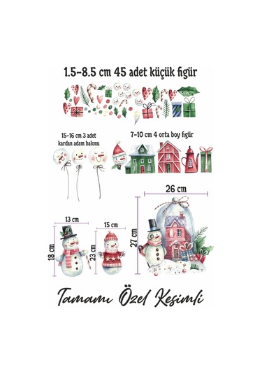 MSticker Yılbaşı Kardan Adam Ve Evleri Çocuk Odası Cam Duvar  Sticker Seti