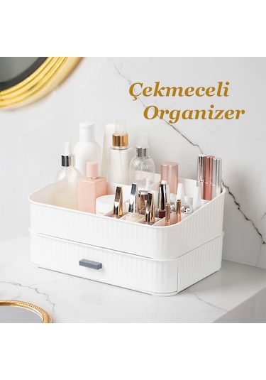 Porsima 0619 Çekmeceli Takı Organizeri Makyaj Düzenleyici Kutu Be Beyaz