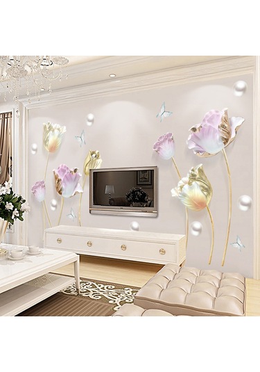Lale 3d Üç Boyutlu Duvar Çıkartması Yatak Odası Dekorasyonu Sıcak Duvar Kendinden Yapışkanlı Duvar Kağıdı Çıkartması Diğer