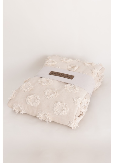 Sitra Bej Çift Kişilik Püsküllü Yatak Örtüsü 230x250 2 Yastık 50x 400509