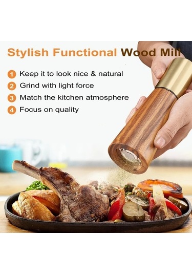 Besthome1 Altın Renk Ahşap Tabanlı Manuel Tuz Ve Karabiber Değirmeni Paslanmaz Çelik Mutfak Aksesuarı Altın Altın