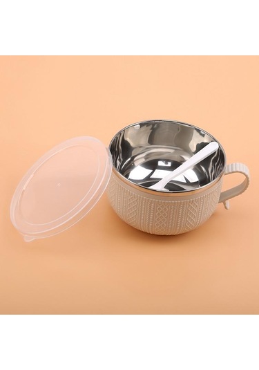 Kapaklı Erişte Kasesi Erişte Pirinç Çorbası Karikatür Çift Yalıtımlı Kase Mutfak Aletleri Ave Bej