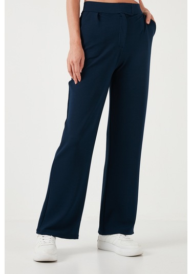 Lela Regular Fit Yüksek Bel Bol Paça Bayan Pantolon 5861279 Lacivert