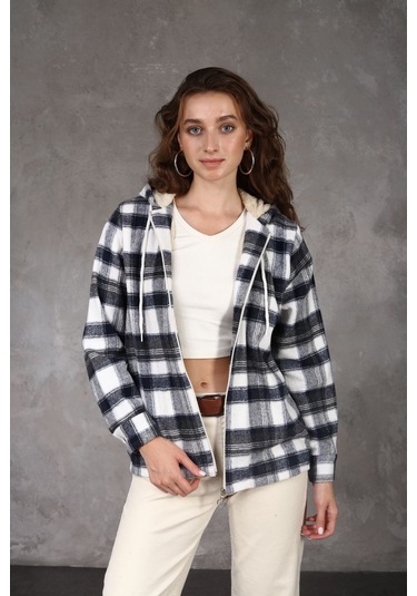 AYMERAVM - Kapşonlu İçi Peluş Kadın Ceket - MDY0903GA Lacivert