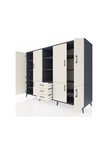 Kronos Dolap 11 Raflı 3 Çekmeceli 8 Kapaklı 220x59x163 Antrasit-a Antrasit-aytaşı