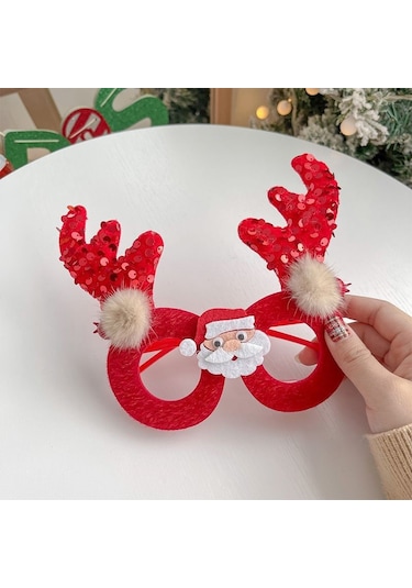 Noel Gözlük Çerçevesi, Noel Parti Malzemeleri, Noel Süsleri, Hediyeler, Küçük Hediyeler, Sevimli Noel Gözlükleri 8 Kırmızı Boynuzlu Santa Claus