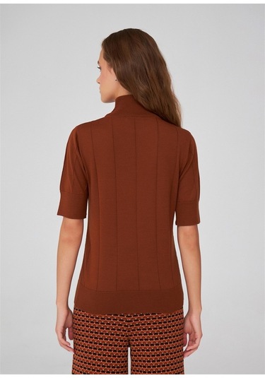 Peraluna Balıkçı Yaka Kısa Kollu Basic Kadın Triko Bluz Kahve-Kahve Kahverengi