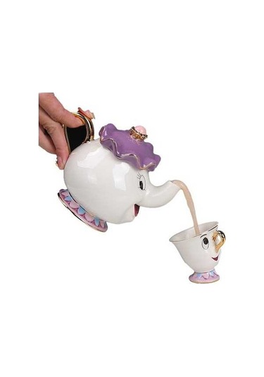 Pazly Sevimli Seramik Çaydanlık Çay Bardağı Beyaz 1 Fincan + 1 Demlik Sanbuyos