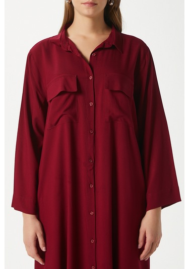 Prive Kadın Plain Bordo %100 Viskon Maksi Boy Cepli Yazlık Uzun Elbise