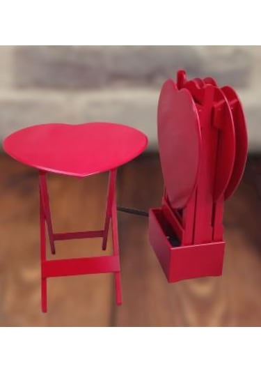 Zigon Sehpa Kalp ÇANTA Model MDF Torna İskelet Parlak Kırmızı Lake Boya  El Yapım