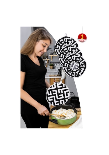 3 Adet Şık Ve Pratik Demlematik: Pilav Demleme Örtüsü , Tencere Kapağı Bonesisiyah Labirent