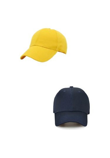 Unisex Ayarlanabilir Spor Sarı-lacivert Basic Kep Şapka 2'li Set Lacivert - Sarı