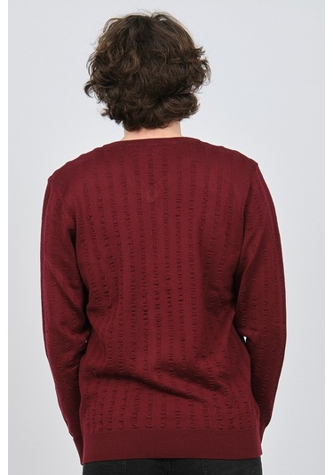 Desen Triko Erkek V Yaka Yün Kazak 0249626 Bordo Bordo