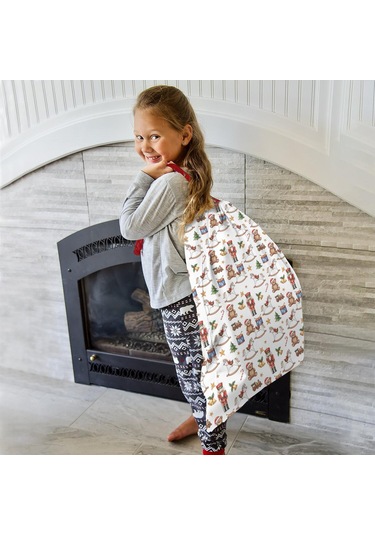 Büyük Noel Baba Hediye Çantası, Pamuklu Kordonlu, Yeniden Kullanılabilir Noel Havalı At