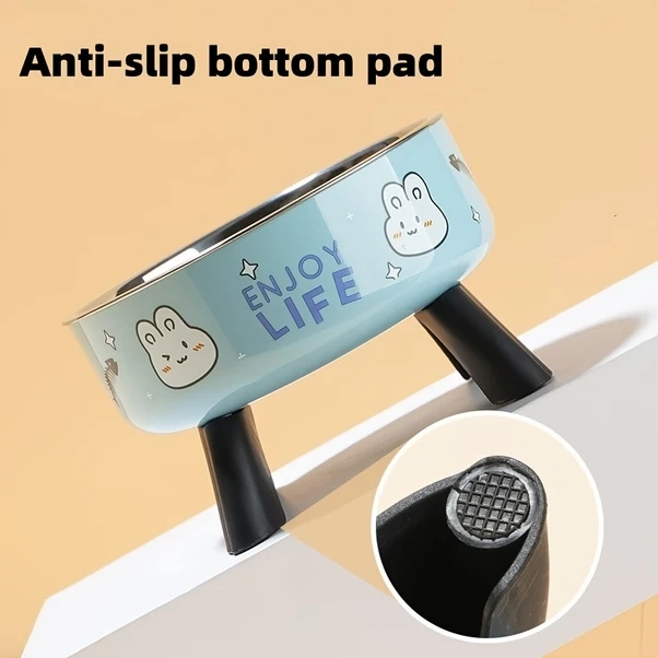 Chuangyinshop Koyu Kahverengi 304 Paslanmaz Çelik Ve Pp Kaymaz Tabanlı Pati Desenli Yükseltilmiş Kedi Köpek Mama Kabı