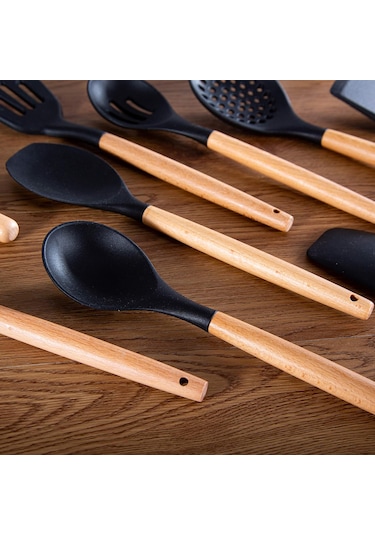 Silikon 11'li Isıya Dayanıklı Standlı Spatula Servis Seti