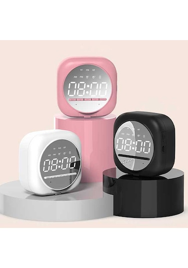 Xiyyadms Siyah Led Ayna Ve İki Alarmlı Bluetooth Hoparlör - Tf Kart Çalma, Sesli Ödeme Bildirimi, Ayarlanabilir Parlaklık, Usb Girişi Hyj-q12