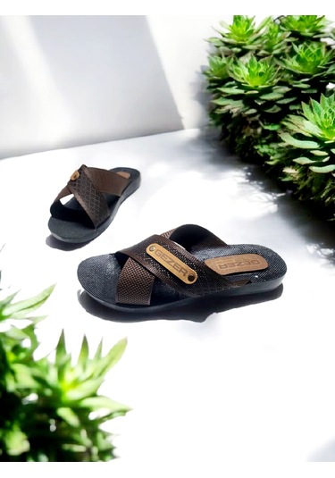 Gezer Erkek Çapraz Bant Rahat Taban Ev Ve Dışarı Terliği Kahverengi