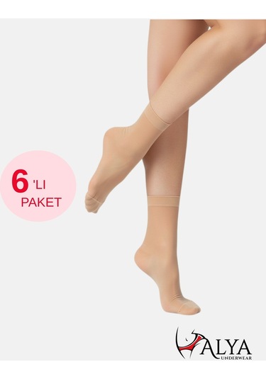 Alya Underwear Kadın Parlak Soket Çorap, 15 Den, Fit - 6'lı Paket Açık Ten 51 6'lı