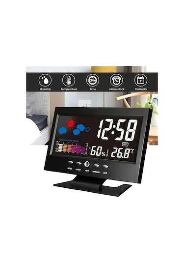 Fochsia Sessiz Dijital Çalar Saat - Hava Durumu, Sıcaklık Ve Nem Göstergeli, Beyaz beyaz