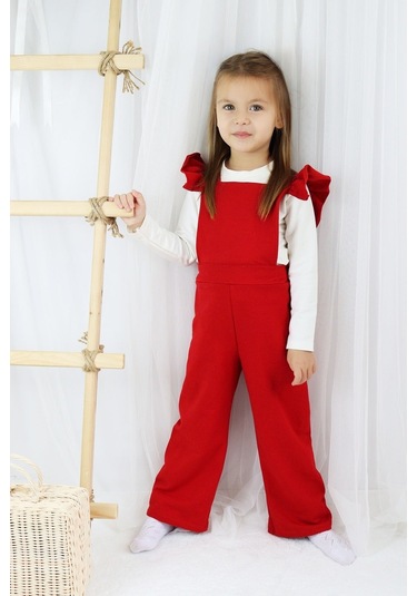 Kız Çocuk Berlin Kırmızı Pamuklu Fırfırlı Bağlama Detaylı Tulum Tlm-0055.3 Kırmızı